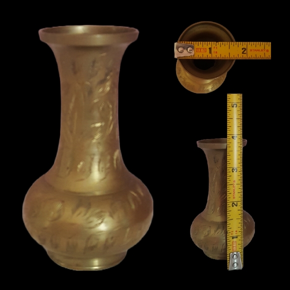 Vintage Brass Vase India Etched BOHO Decor - Picture 2 of 5